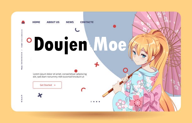 doujen moe anime manga reading platform on mobile screen showing colorful fan comics