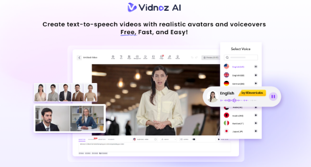 The Vidnoz AI is a free video maker based on AI, which assists in creating professional videos in a short and safe time.