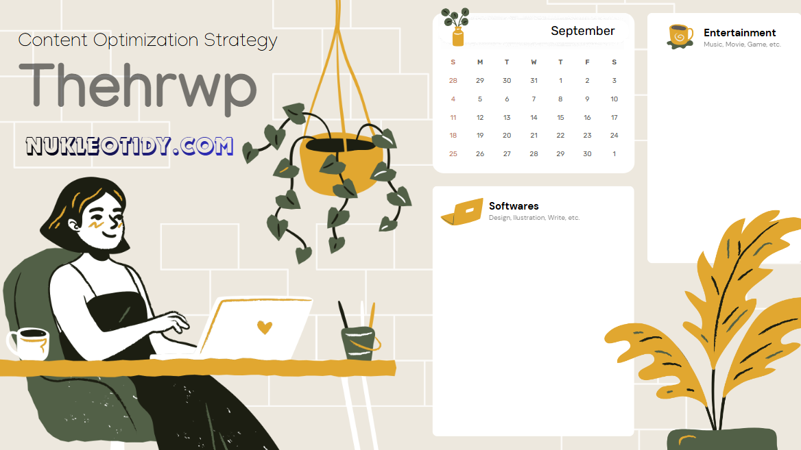 thehrwp digital marketing strategy workspace with laptop analytics screen and seo planning tools